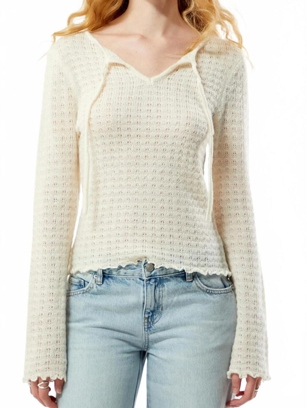 PacSun Your Favorite Diana Open Knit Tie Front Sweater Ivory Large